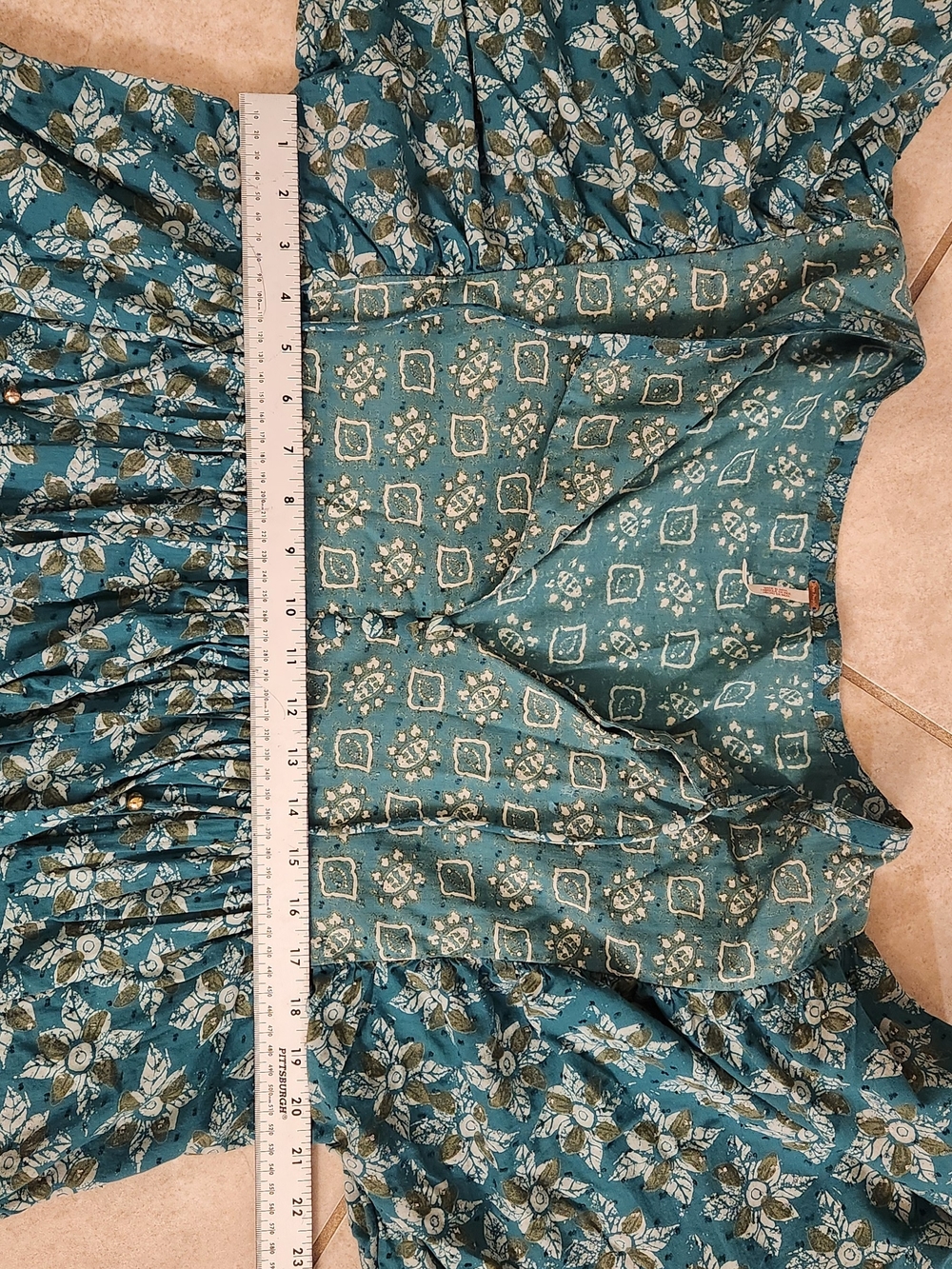 Free People Size L Teal Green Maxi Dress Balloon Sleeve Beaded Detail Stunning - Picture 16 of 17